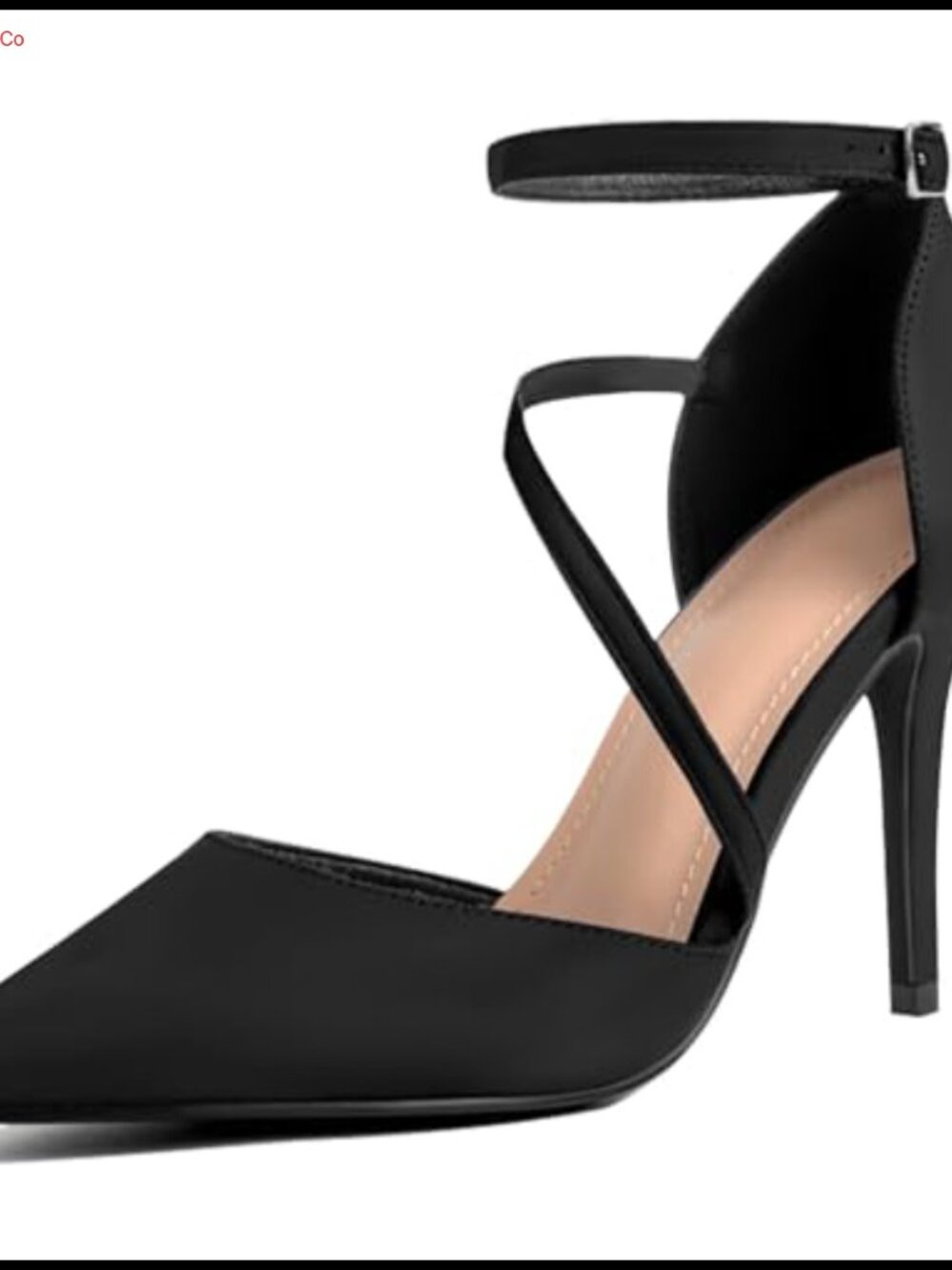 Pointed Toe Stiletto Heel Pumps with Asymmetric Cross Strap D'Orsay Ankle Strap